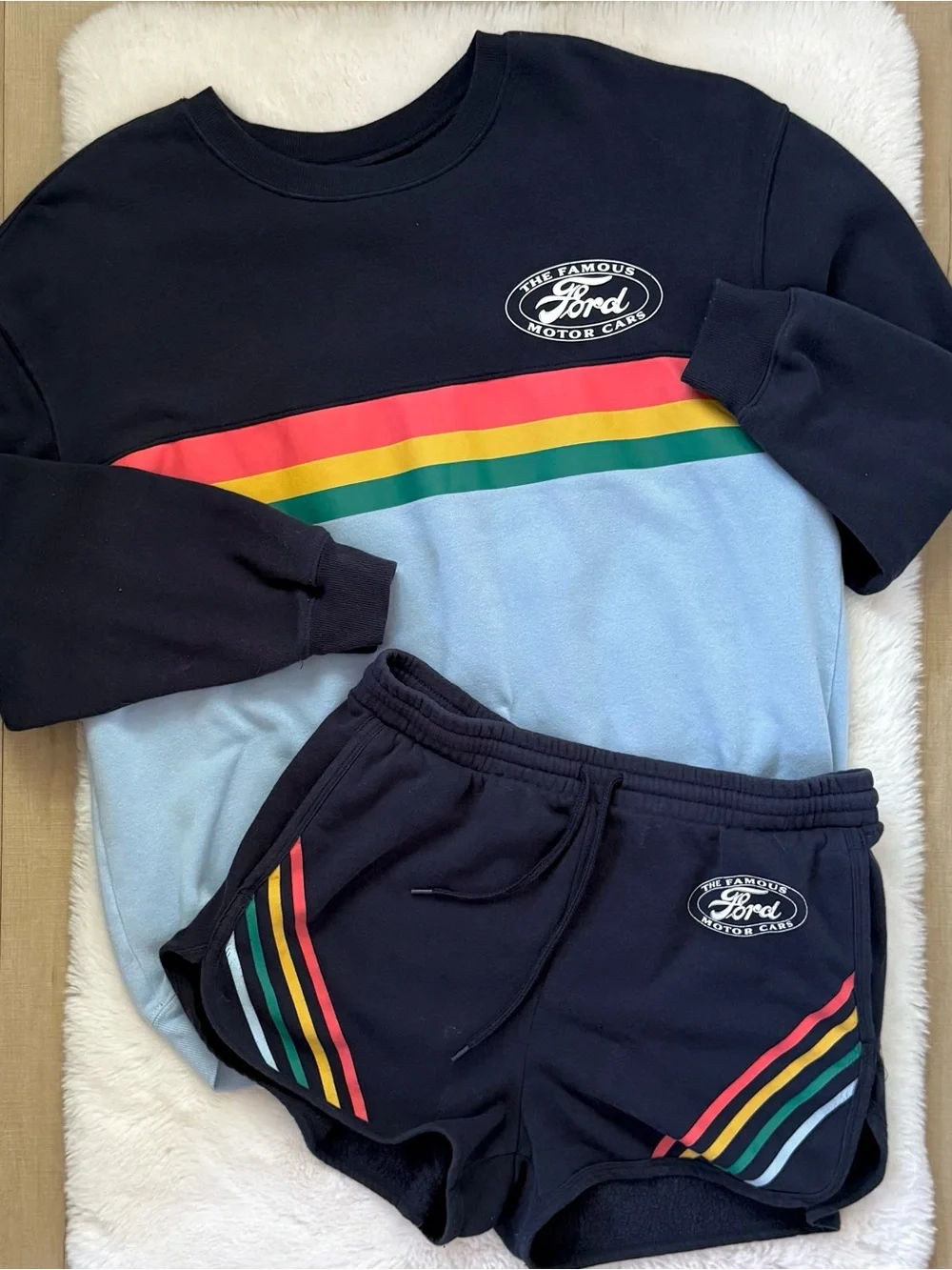 FORD 2pc Stripe Graphic Sweatshirt XXL + Shorts Set L Coordinating Matching